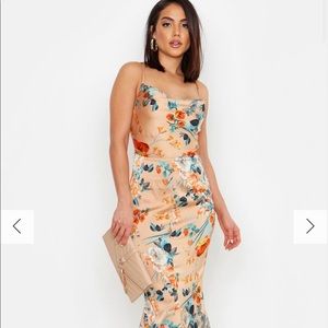Floral midi length dress with tie up back